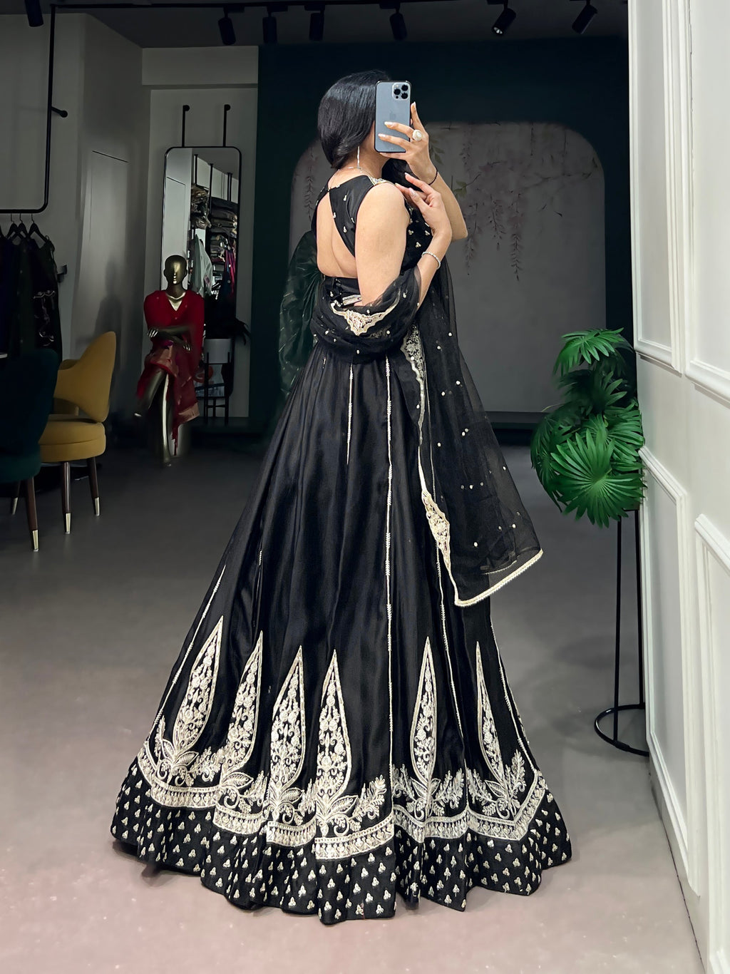 Lorenvalley Fashion Black Naysha Silk Fabric With Thread & Sequins Embroidery Work Lehenga Choli With Dupatta | Grocsy