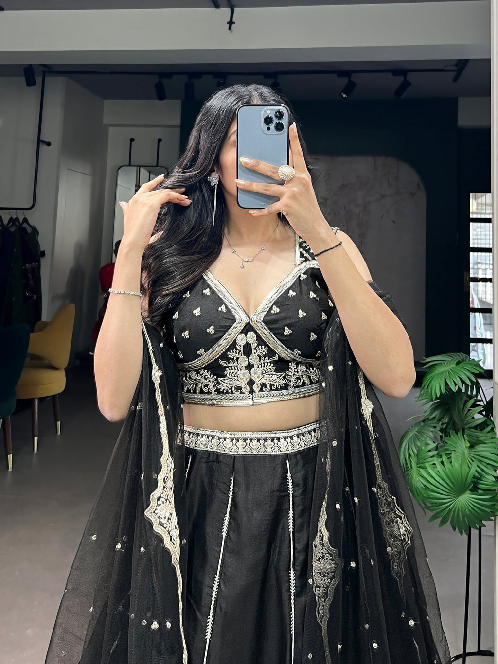 Lorenvalley Fashion Black Naysha Silk Fabric With Thread & Sequins Embroidery Work Lehenga Choli With Dupatta | Grocsy