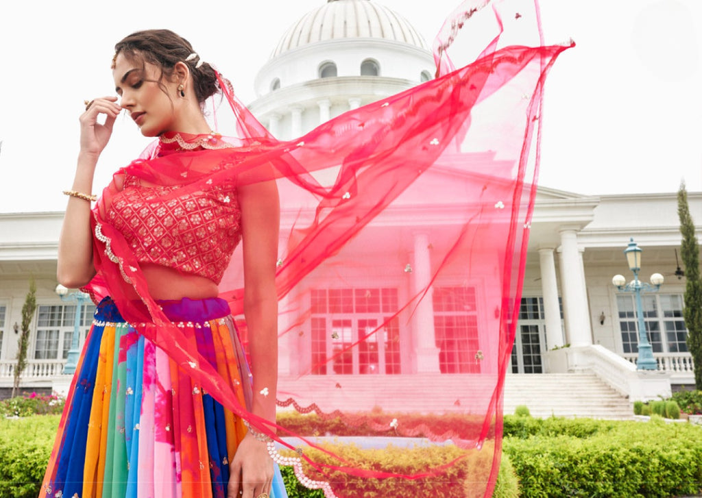 Anaita Multicolor Georgette Lehenga Choli With Sequence & Thread Work | Grocsy