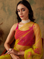 Sangria Floral Embroidered Sequins Details Net Saree | Grocsy