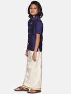 Sethukrishna Navy Blue & White Shirt with Dhoti For Boys | Grocsy