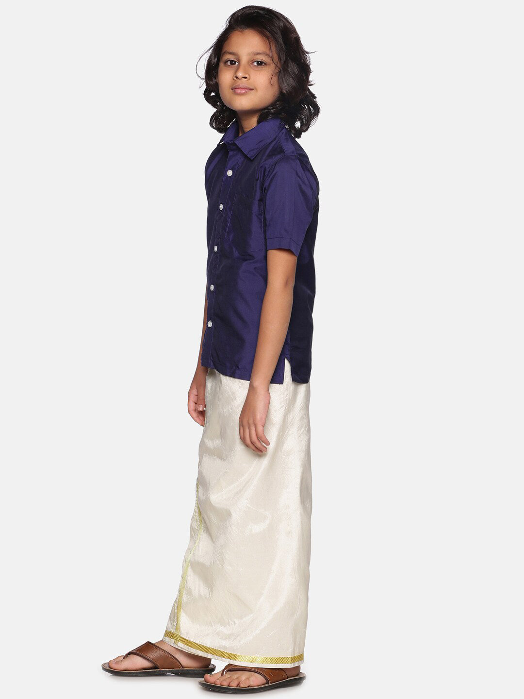 Sethukrishna Navy Blue & White Shirt with Dhoti For Boys | Grocsy