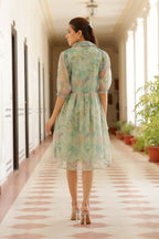 Vaasva Women Green Organza Marble Printed Dress | Grocsy