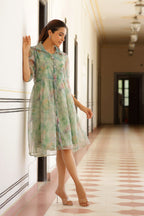 Vaasva Women Green Organza Marble Printed Dress | Grocsy