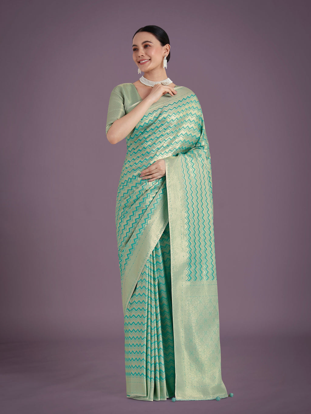 Monjolika Fashion Wonderful Light sky blue Soft Banarasi Satin Silk Leheriya Design Saree | Grocsy