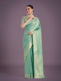 Monjolika Fashion Wonderful Light sky blue Soft Banarasi Satin Silk Leheriya Design Saree | Grocsy