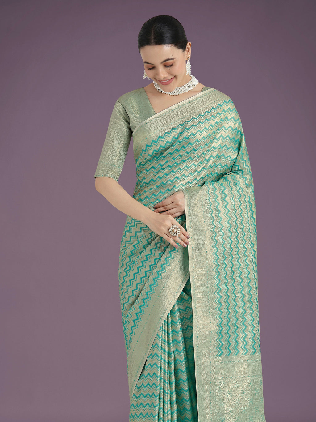 Monjolika Fashion Wonderful Light sky blue Soft Banarasi Satin Silk Leheriya Design Saree | Grocsy