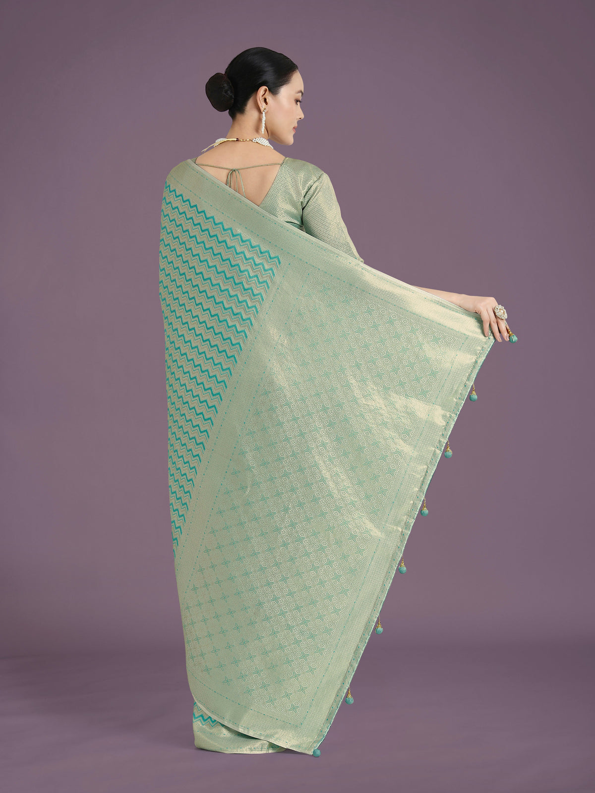 Monjolika Fashion Wonderful Light sky blue Soft Banarasi Satin Silk Leheriya Design Saree | Grocsy