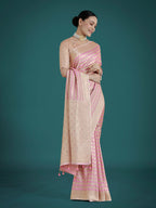 Monjolika Fashion Wonderful Light Lilac Soft Banarasi Satin Silk Leheriya Design Saree | Grocsy