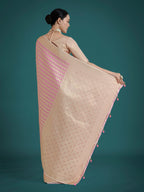 Monjolika Fashion Wonderful Light Lilac Soft Banarasi Satin Silk Leheriya Design Saree | Grocsy