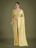 Monjolika Fashion Wonderful Light Yellow Soft Banarasi Satin Silk Leheriya Design Saree | Grocsy