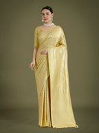 Monjolika Fashion Wonderful Light Yellow Soft Banarasi Satin Silk Leheriya Design Saree | Grocsy