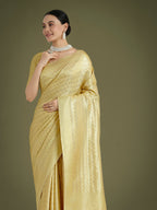 Monjolika Fashion Wonderful Light Yellow Soft Banarasi Satin Silk Leheriya Design Saree | Grocsy