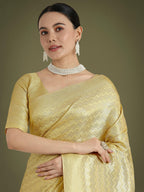 Monjolika Fashion Wonderful Light Yellow Soft Banarasi Satin Silk Leheriya Design Saree | Grocsy