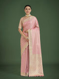 Monjolika Fashion Wonderful Light Pink Soft Banarasi Satin Silk Leheriya Design Saree | Grocsy