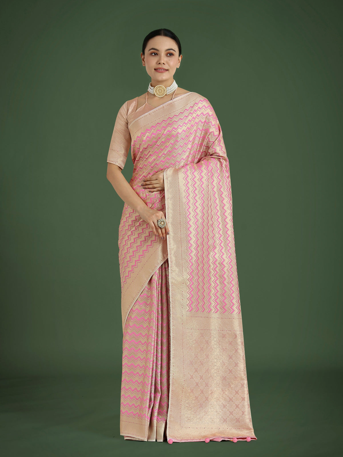 Monjolika Fashion Wonderful Light Pink Soft Banarasi Satin Silk Leheriya Design Saree | Grocsy