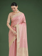 Monjolika Fashion Wonderful Light Pink Soft Banarasi Satin Silk Leheriya Design Saree | Grocsy