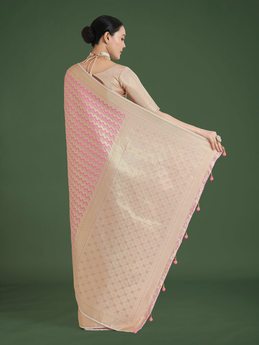 Monjolika Fashion Wonderful Light Pink Soft Banarasi Satin Silk Leheriya Design Saree | Grocsy