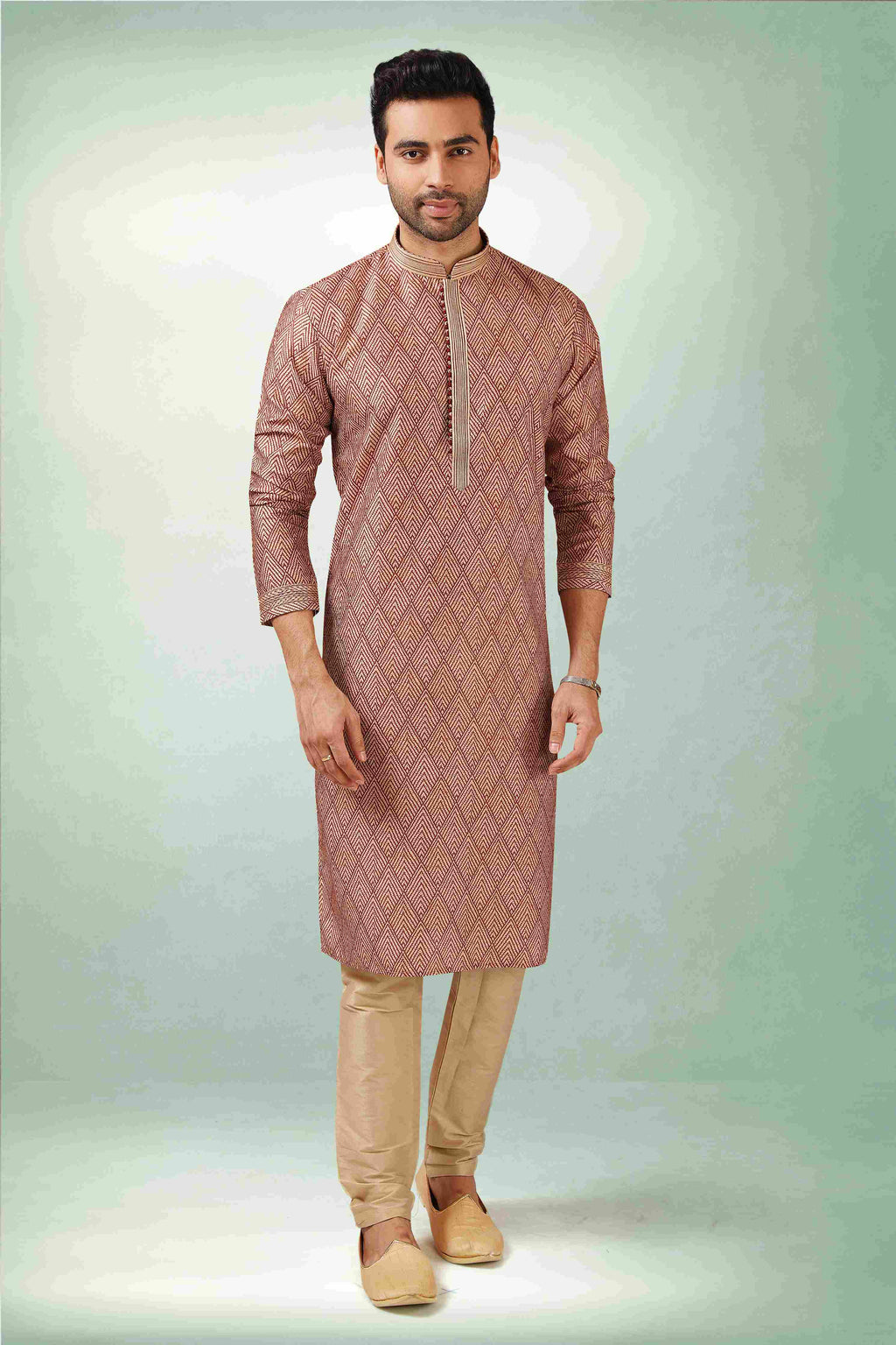 Raivat Ethnic Art Silk Printed Work Kurta Pajama In Maroon Colour | Grocsy