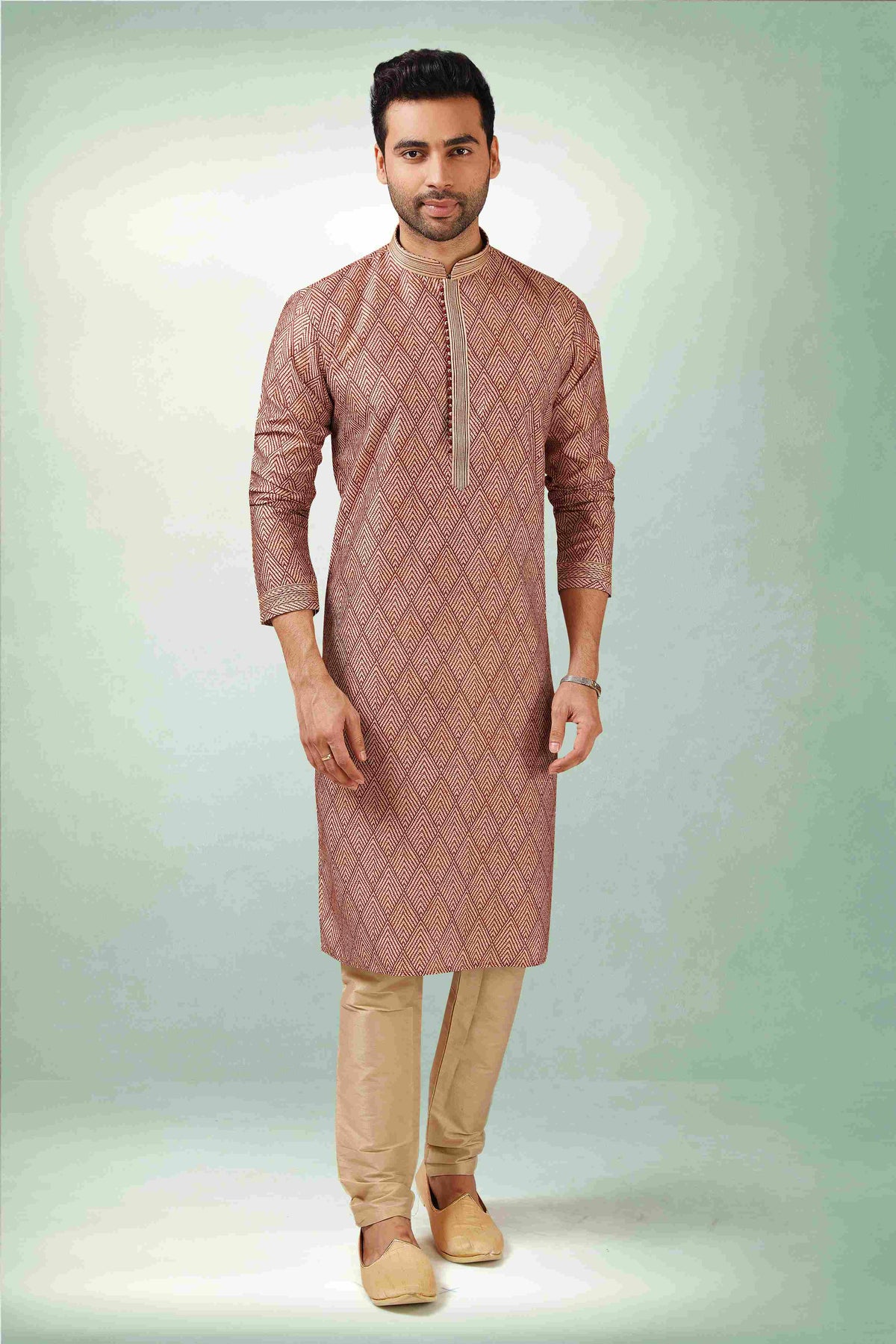 Raivat Ethnic Art Silk Printed Work Kurta Pajama In Maroon Colour | Grocsy