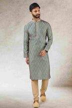Raivat Ethnic Art Silk Printed Work Kurta Pajama In Green Colour | Grocsy