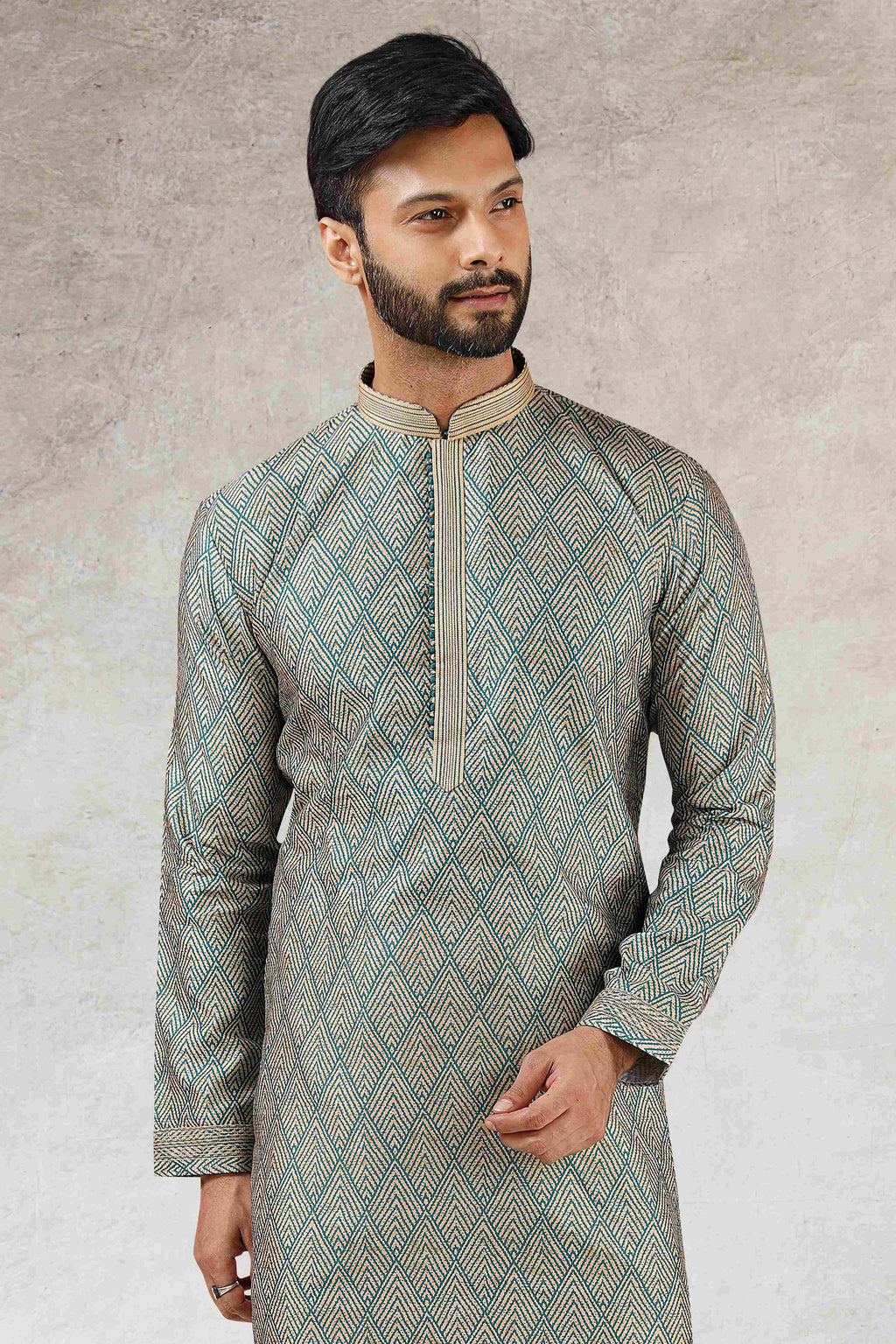 Raivat Ethnic Art Silk Printed Work Kurta Pajama In Green Colour | Grocsy