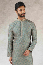 Raivat Ethnic Art Silk Printed Work Kurta Pajama In Green Colour | Grocsy