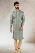 Raivat Ethnic Art Silk Printed Work Kurta Pajama In Green Colour | Grocsy