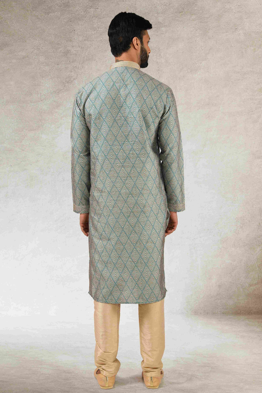 Raivat Ethnic Art Silk Printed Work Kurta Pajama In Green Colour | Grocsy