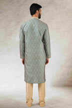 Raivat Ethnic Art Silk Printed Work Kurta Pajama In Green Colour | Grocsy
