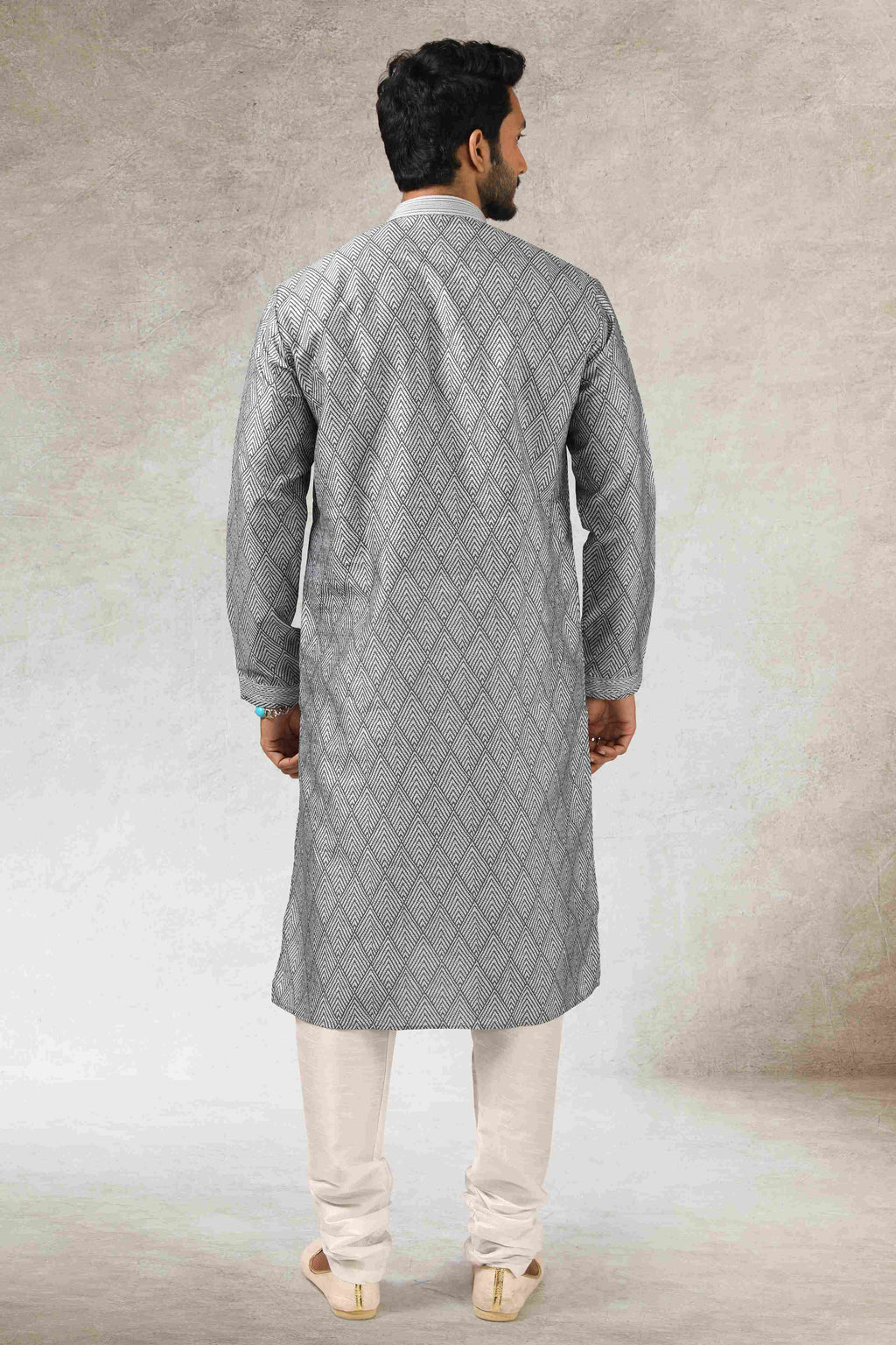 Raivat Ethnic Art Silk Printed Work Kurta Pajama In Grey Black Colour | Grocsy
