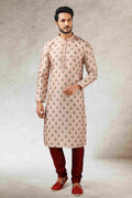 Raivat Ethnic Art Silk Printed Work Kurta Pajama In Peach Colour | Grocsy