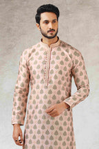 Raivat Ethnic Art Silk Printed Work Kurta Pajama In Peach Colour | Grocsy