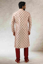 Raivat Ethnic Art Silk Printed Work Kurta Pajama In Peach Colour | Grocsy