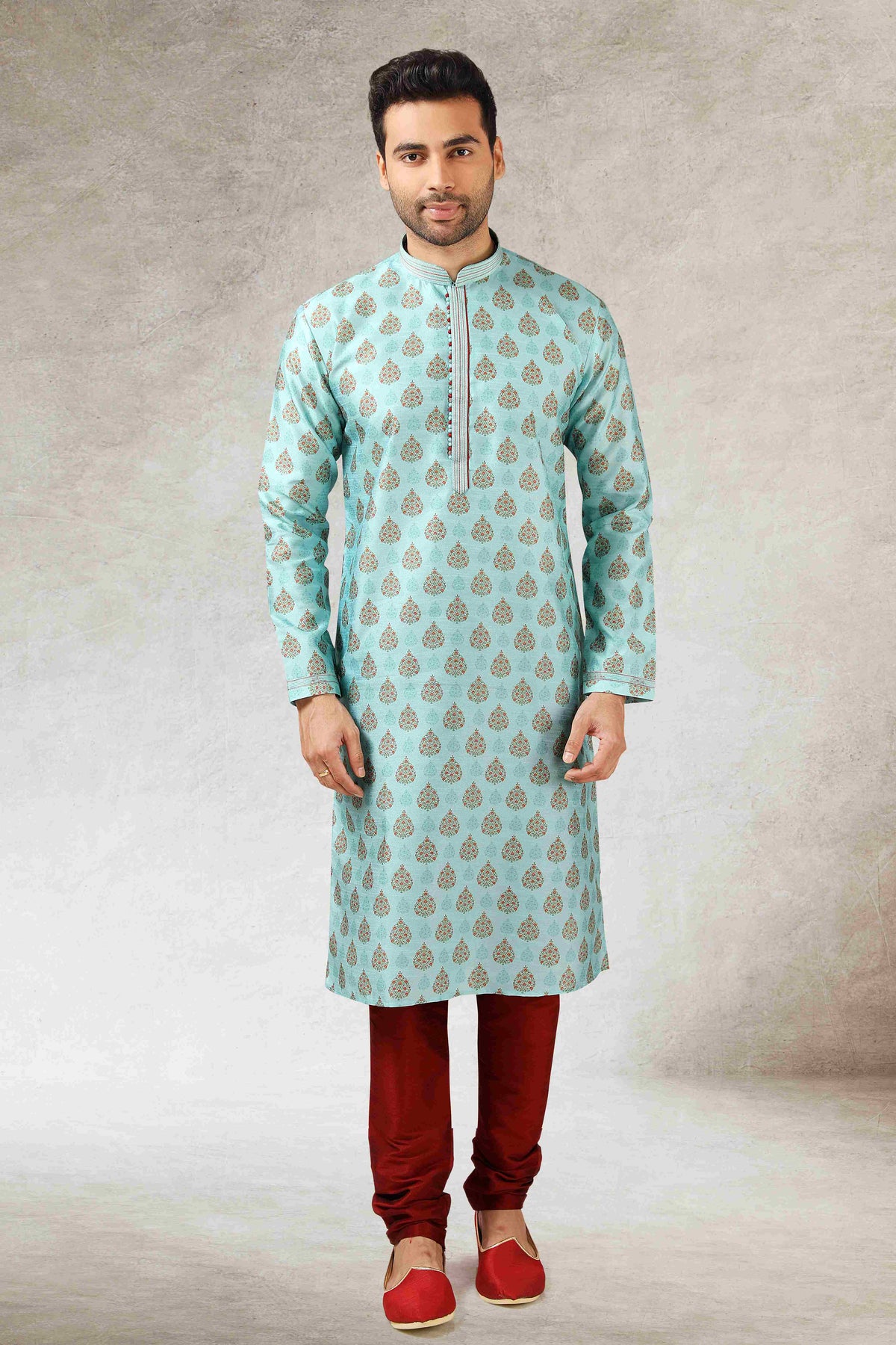 Raivat Ethnic Art Silk Printed Work Kurta Pajama In Pista Green Colour | Grocsy