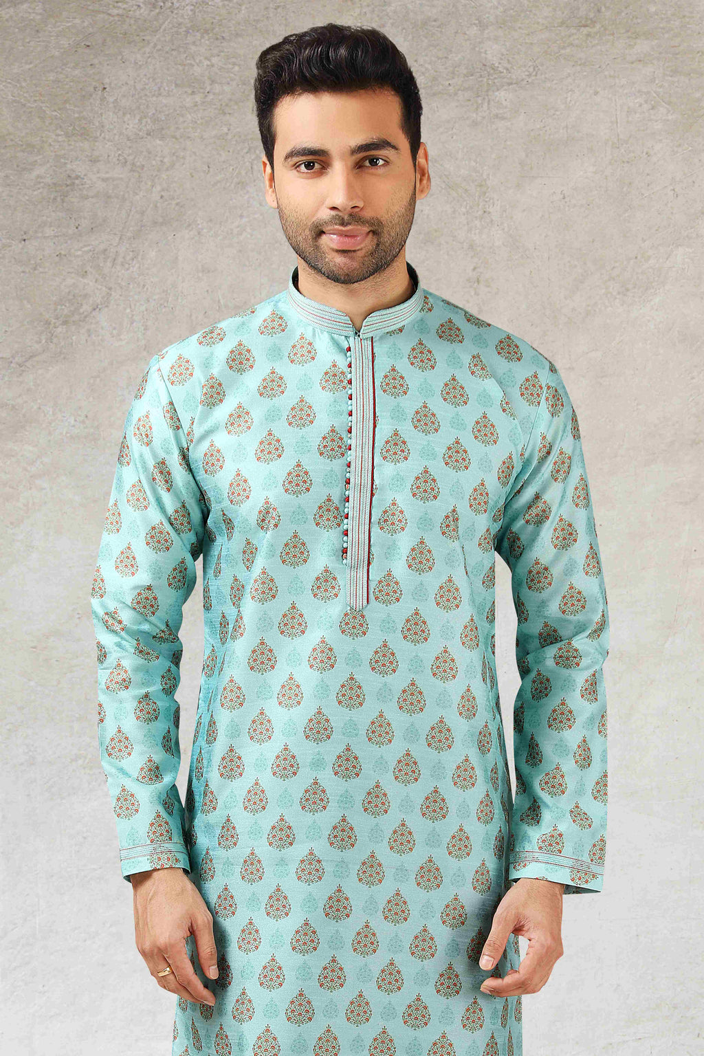 Raivat Ethnic Art Silk Printed Work Kurta Pajama In Pista Green Colour | Grocsy