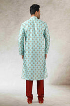 Raivat Ethnic Art Silk Printed Work Kurta Pajama In Pista Green Colour | Grocsy
