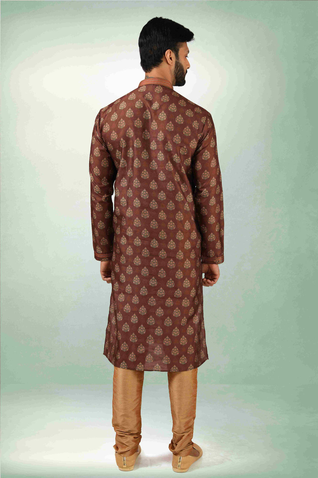 Raivat Ethnic Art Silk Printed Work Kurta Pajama In Brown Colour | Grocsy