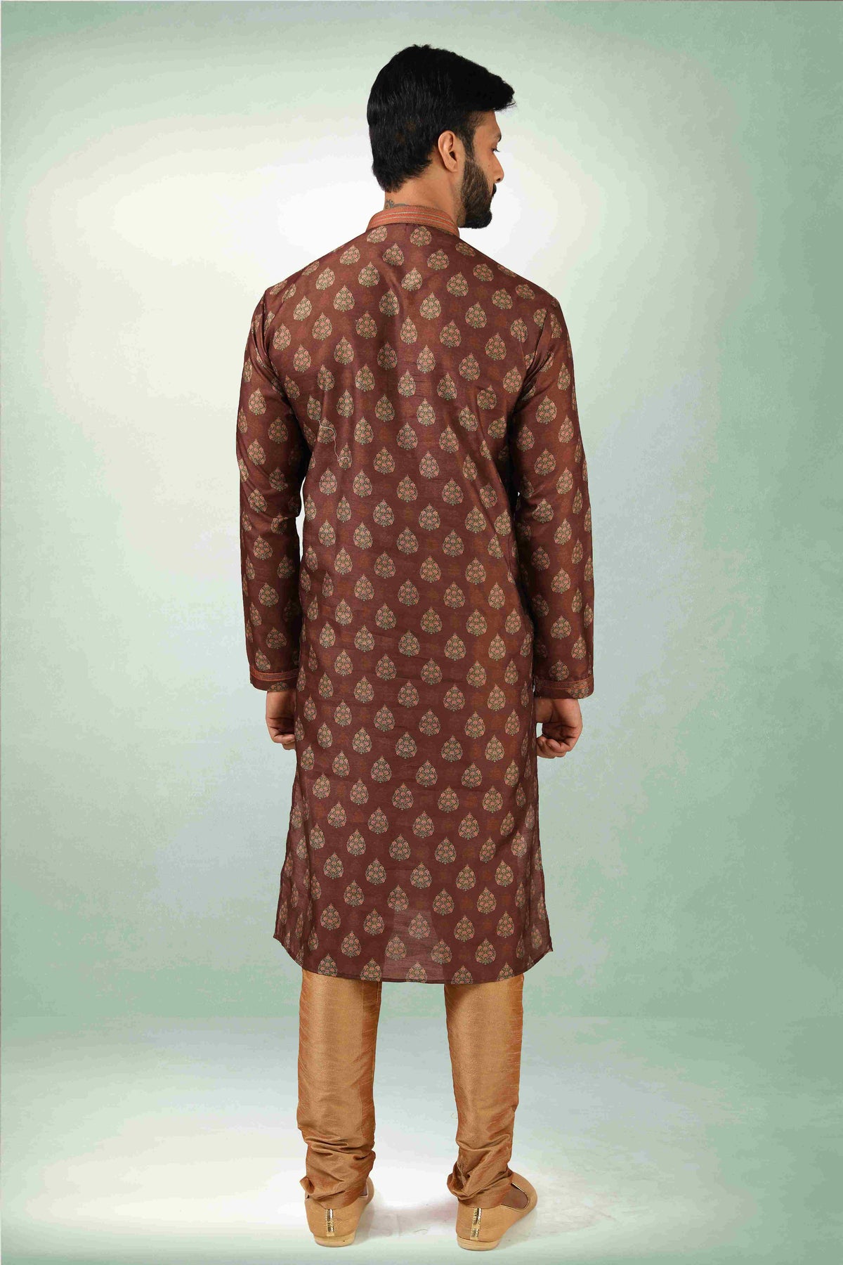 Raivat Ethnic Art Silk Printed Work Kurta Pajama In Brown Colour | Grocsy
