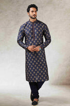Raivat Ethnic Art Silk Printed Work Kurta Pajama In Blue Colour | Grocsy