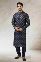 Raivat Ethnic Art Silk Printed Work Kurta Pajama In Blue Colour | Grocsy