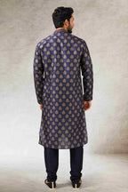 Raivat Ethnic Art Silk Printed Work Kurta Pajama In Blue Colour | Grocsy