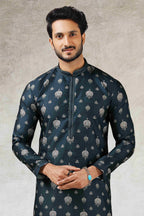 Raivat Ethnic Art Silk Printed Work Kurta Pajama In Teal Green Colour | Grocsy