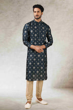 Raivat Ethnic Art Silk Printed Work Kurta Pajama In Teal Green Colour | Grocsy