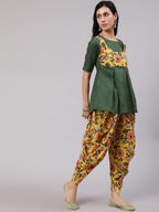 Aks Floral Printed Pure Cotton Kurti With Dhoti Pants | Grocsy