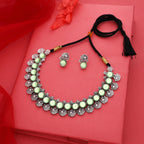 Tehzeeb Creations Silver Plated See Green Colour Stone Jewellery Choker Necklace Set With Matching Pair of Stud Earrings | Grocsy