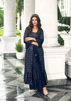 Anaita Navy Georgette Stitched Shrug Suit With Sequence Thread Work | Grocsy