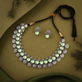 Tehzeeb Creations Silver Plated See Green Colour Stone Jewellery Choker Necklace Set With Matching Pair of Stud Earrings | Grocsy