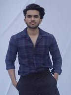 Diva Globe Ckeckard Blue Cotton Shirt | Grocsy