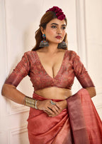 Joban Fashion Satin Silk With Zari Border Peach Colored Designer Pallu Saree | Grocsy